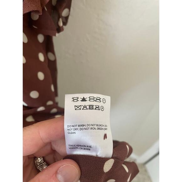 Reformation‎ Doutzen Dress Polka Dot Ruffles Retro Feminine Chocolate Brown 22 - Picture 10 of 10